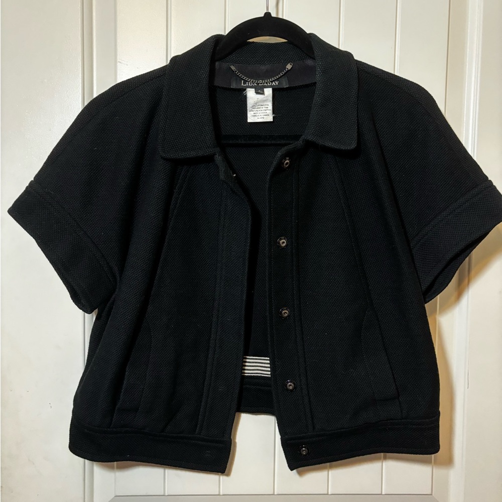 EUC Lida Baday Cropped 100% Cotton Jacket Black Textured Size 8 D4